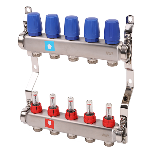 Коллектор 1" х 3/4"ЕК на 5 выходов с расходомерами MVI MS.505.06